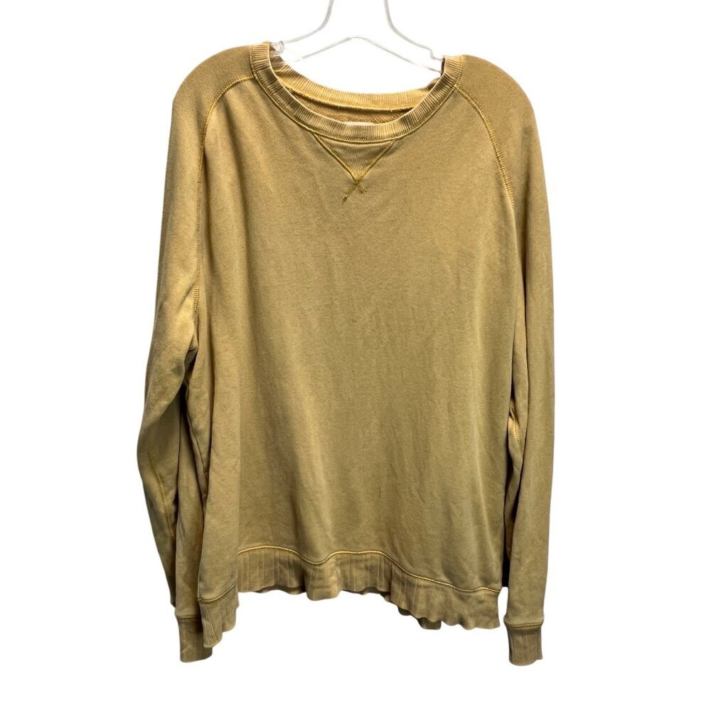 Lands End Canvas Mustard Yellow Crewneck Sweatshirt Mens Size L Cotton Long Slee
